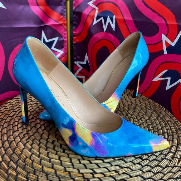 Stuart Weitzman Shoes - Stuart Weitzman Heist Patent Leather Blue Paintball Surf Pointed Toe Heels Pumps